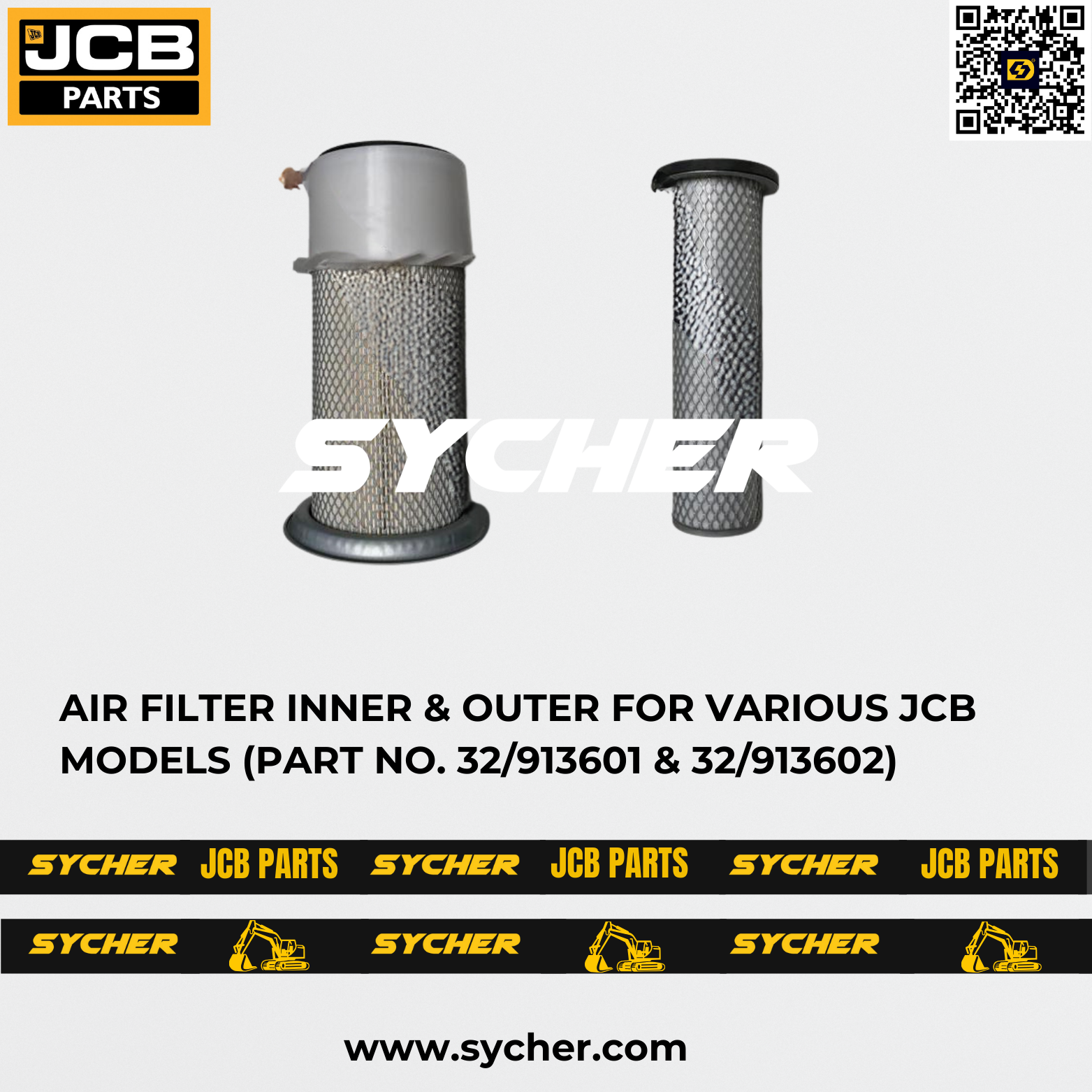 AIR FILTER INNER & OUTER FOR VARIOUS JCB MODELS (PART NO. 32/913601 & 32/913602)