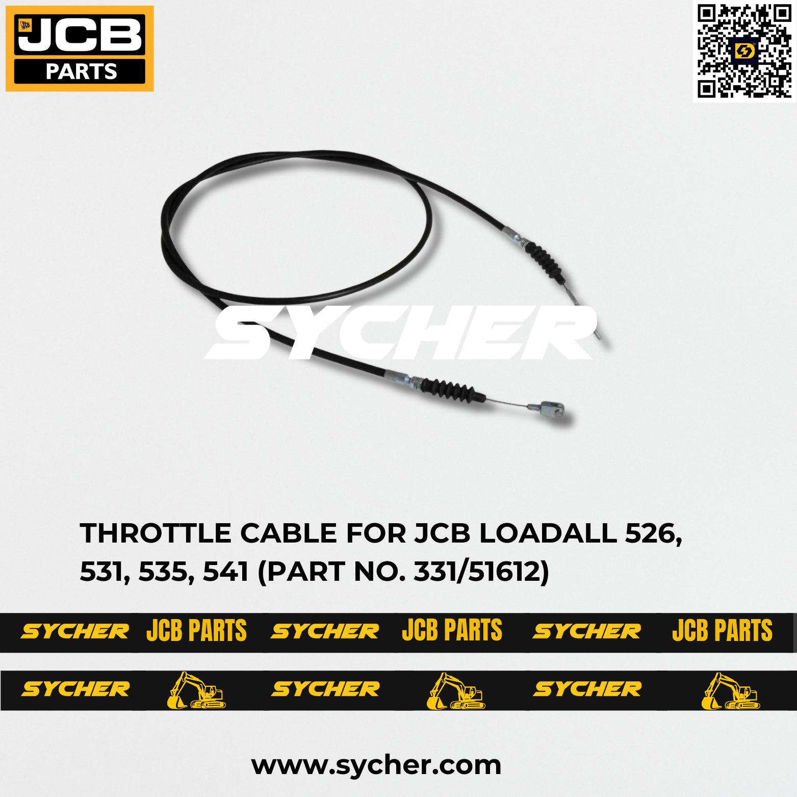 THROTTLE CABLE FOR JCB LOADALL 526, 531, 535, 541 (PART NO. 331/51612)