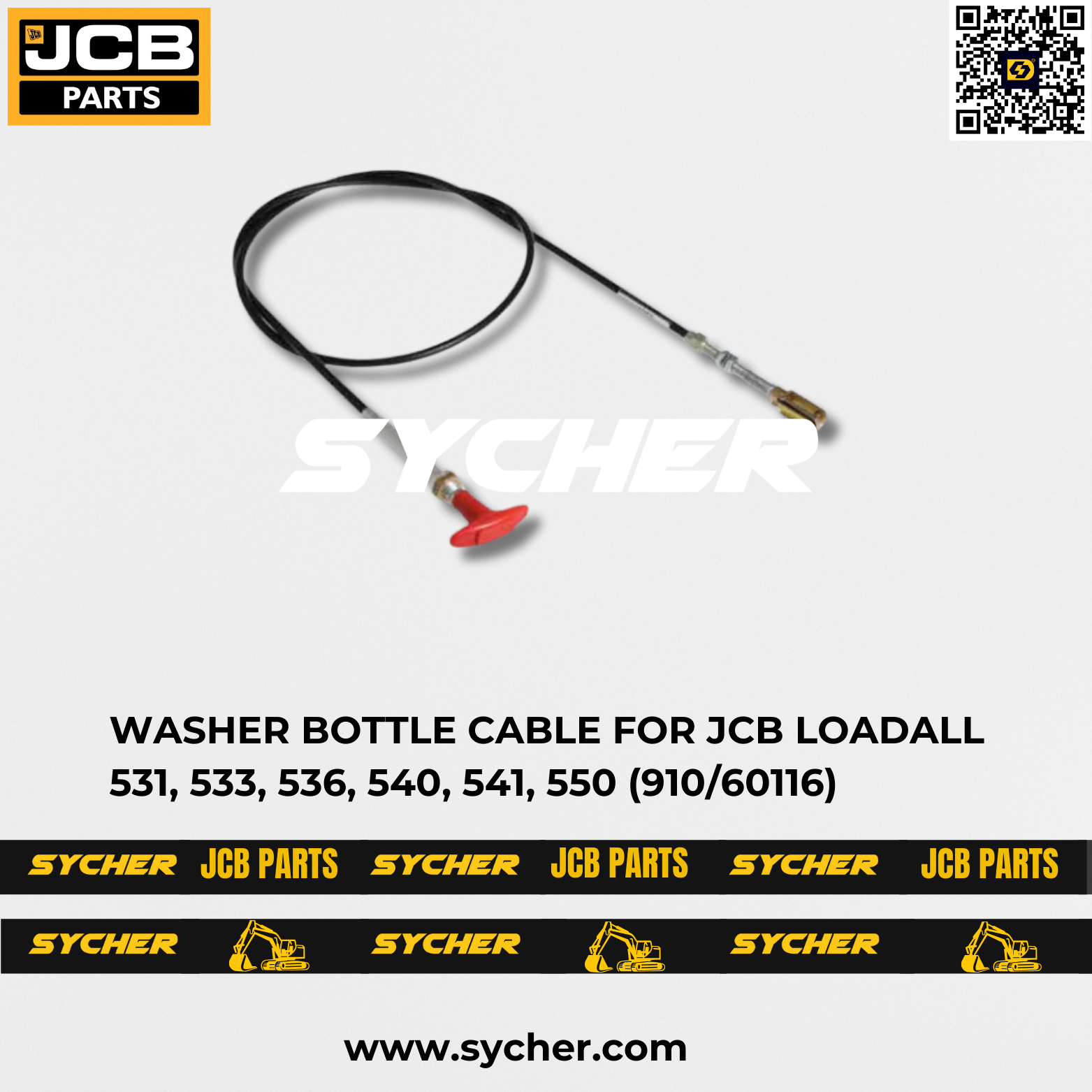 WASHER BOTTLE CABLE FOR JCB LOADALL 531, 533, 536, 540, 541, 550 (910/60116)